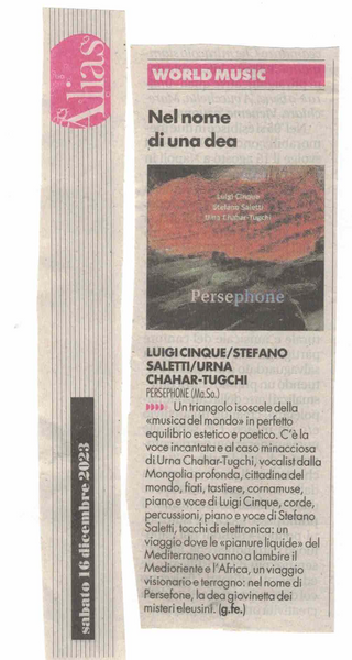 LUIGI CINQUE. STEFANO SALETTI. URNA CHAHAR-TUGCHI - Persephone . CD