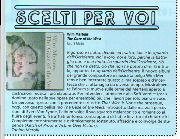 WIM MERTENS - The Gaze Of The West . CD