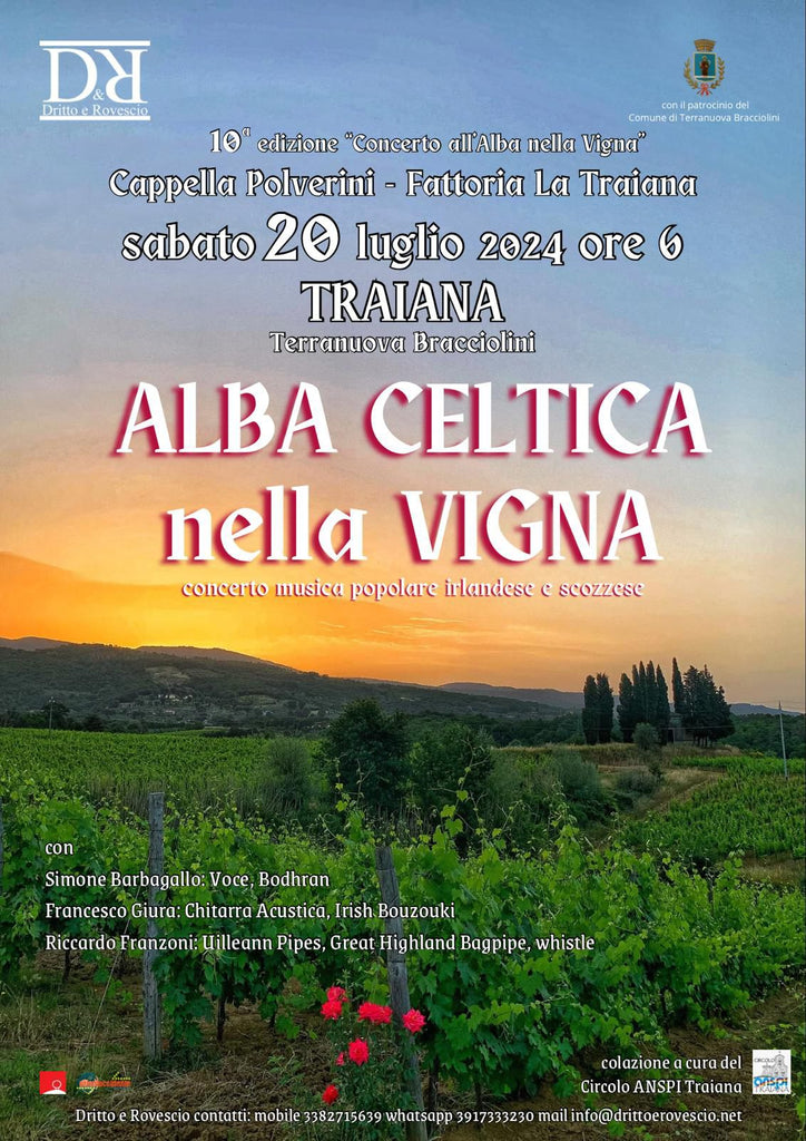 Dritto E Rovescio / Orientoccidente 2024 > all'alba nella vigna con la musica popolare celtica a Traiana > 20.07.2024 - ore 21.30