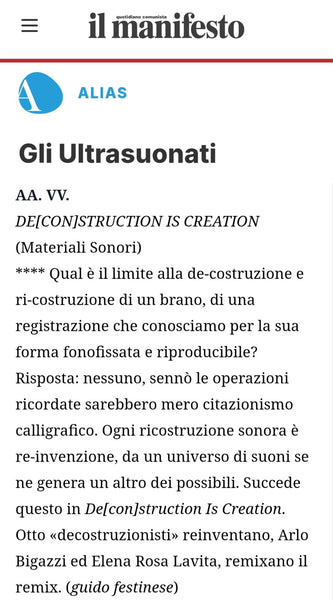 ARLO BIGAZZI & ELENA M. ROSA LAVITA - De[con]struction is creation . CD