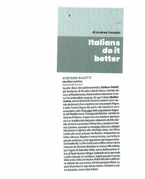 STEFANO SALETTI - Mediterranima . CD