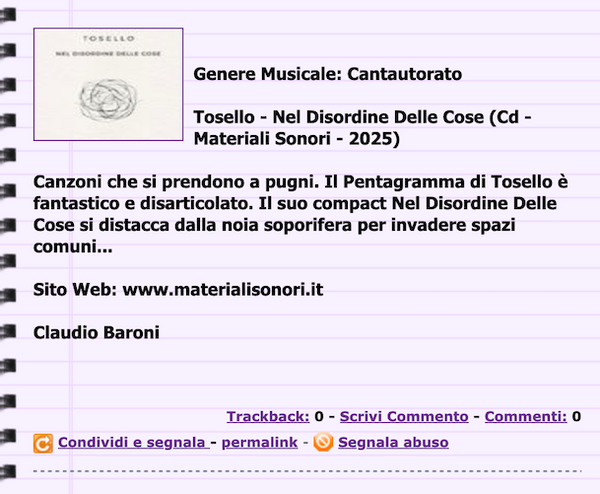 TOSELLO - Nel disordine delle cose . CD