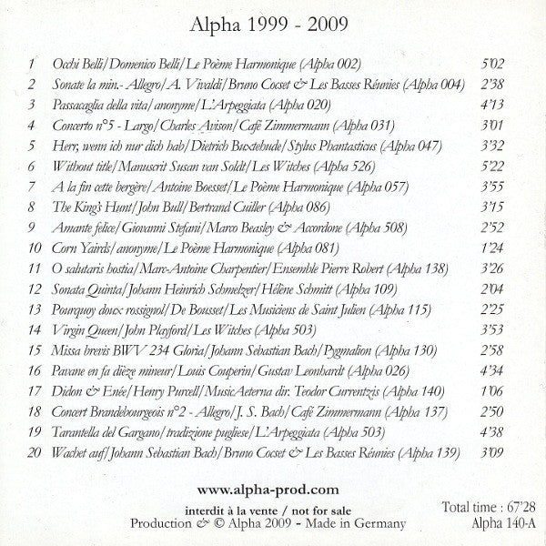 V. A. - Alpha 1999-2009 (10 Years!) . CD Sleeve