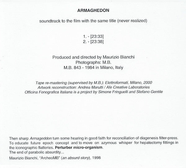 M. B. [ MAURIZIO BIANCHI ] - Armaghedon . CD