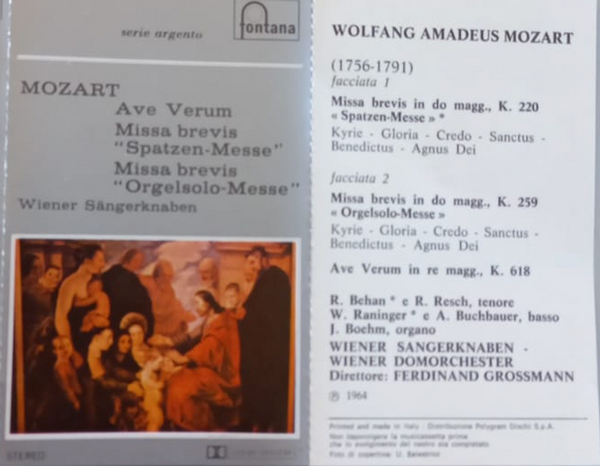 WOLFGANG AMADEUS MOZART - Ave verum / Missa brevis . MC