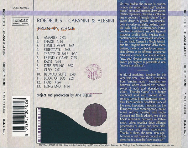 ROEDELIUS . CAPANNI & ALESINI ( feat. ARLO BIGAZZI ) - Friendly Game . CD