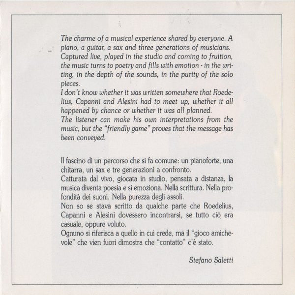 ROEDELIUS . CAPANNI & ALESINI ( feat. ARLO BIGAZZI ) - Friendly Game . CD