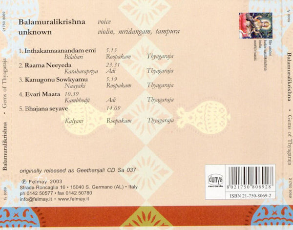 BALAMURALIKRISHNA - Gems of Thyagaraja . CD