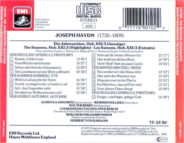 JOSEPH HAYDN - Die Jahreszeiten . CD