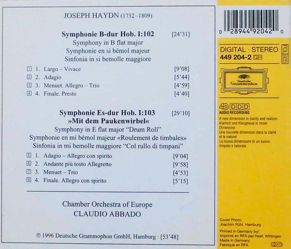 JOSEPH HAYDN - Simphonies Nos. 102 & 103 " Drum Roll " . CD