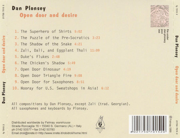 DAN PLONSEY – Open Door And Desire . CD