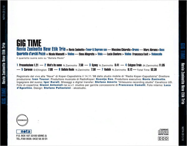 NEVIO ZANINOTTO NEW ETIK TRIO - Gig Time . CD