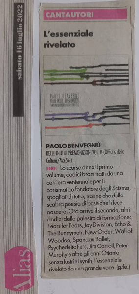 PAOLO BENVEGNU' - Delle inutili premonizioni . CD