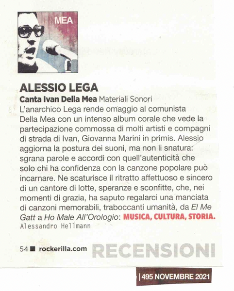 ALESSIO LEGA - Alessio Lega canta Ivan Della Mea . CD