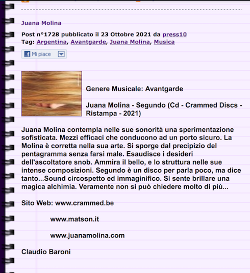 JUANA MOLINA - Segundo / remastered reissue . 2LP