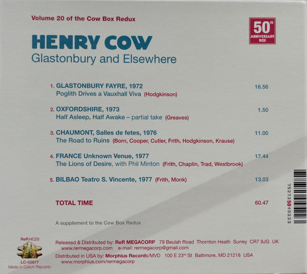 HENRY COW - Glastonbury and Elsewehere . CD