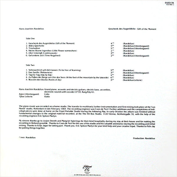 HANS-JOACHIM ROEDELIUS - Geschenk des Augenblicks/Gift of the Moment . LP