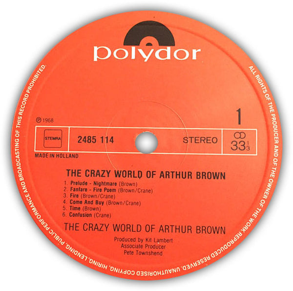 THE CRAZY WORLD OF ARTHUR BROWN – The Crazy World Of Arthur Brown . LP . Label 1