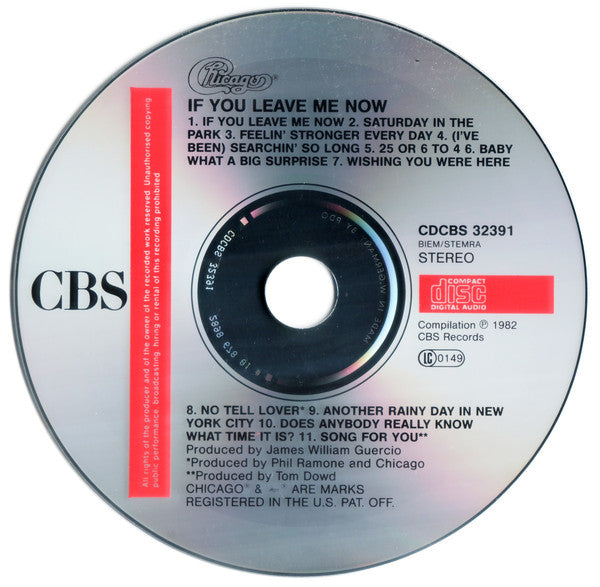 CHICAGO - If You Leave Me Now . CD