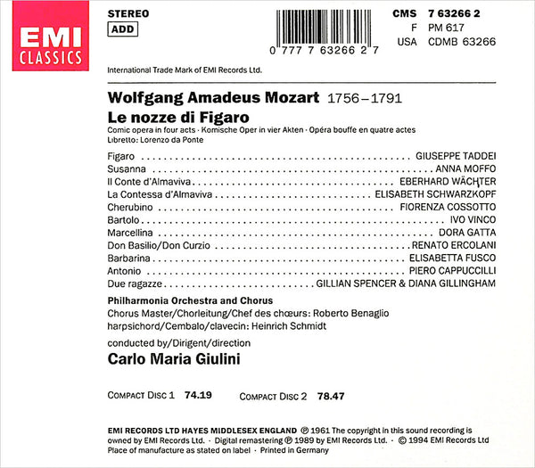 W.A. MOZART - Le nozze di Figaro . 2CD