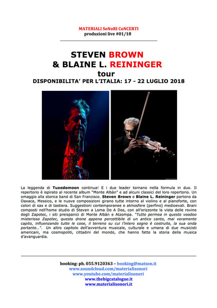 STEVEN BROWN & BLAINE L. REININGER - Monte Albàn . CD