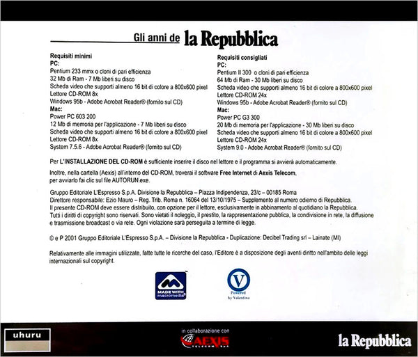 GLI ANNI DE LA REPUBBLICA - N°1 ( Anno '85 ) . CD ROM